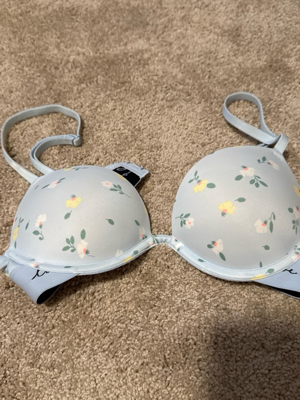 Victorias secret Pink wear everywhere super push up bra - blue floral